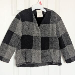 Zara Kids (Size 6) Black & Gray Checkered Wool Blend Jacket w/Faux-Fur Lining